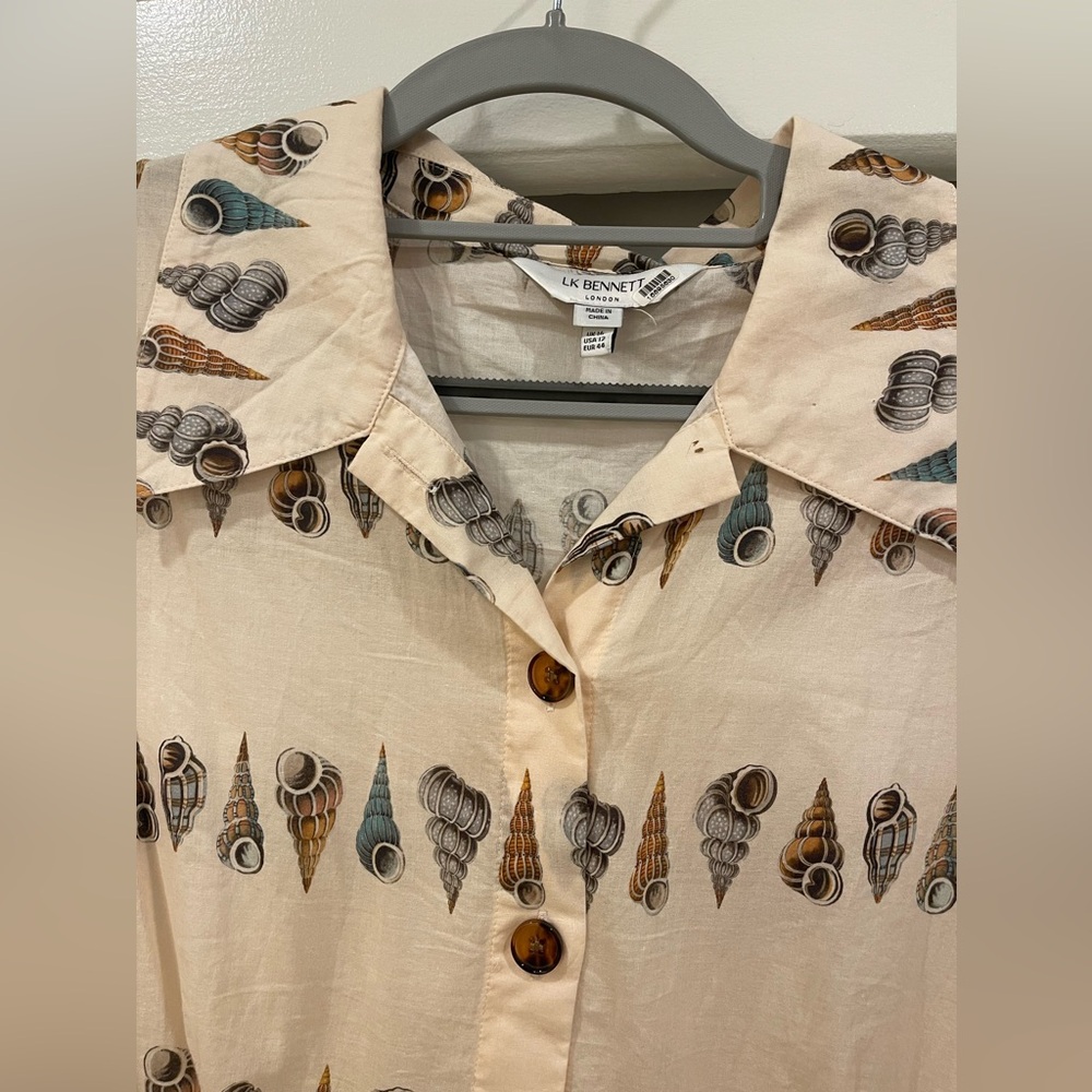 LK Bennett Bella Shell Print Cotton Shirt Dress, Size 12 - Picture 4 of 5